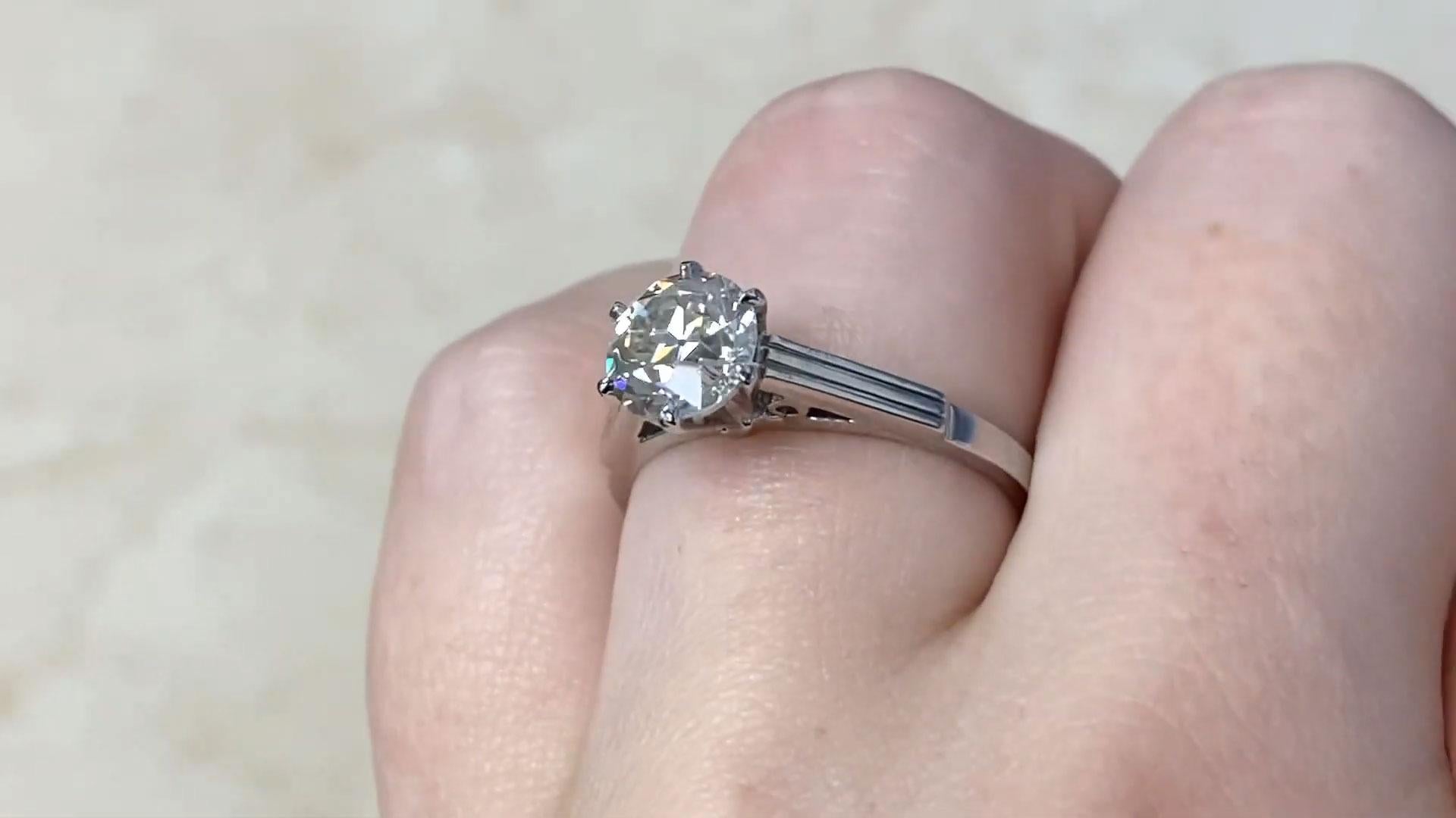 Art Deco Vintage GIA 1.45ct Old European Cut Diamond Engagement Ring, 18k White Gold