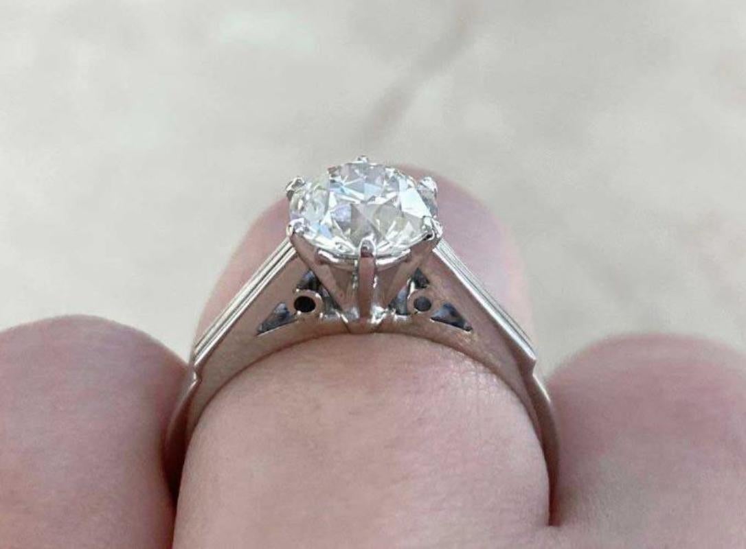 Women's Vintage GIA 1.45ct Old European Cut Diamond Engagement Ring, 18k White Gold For Sale