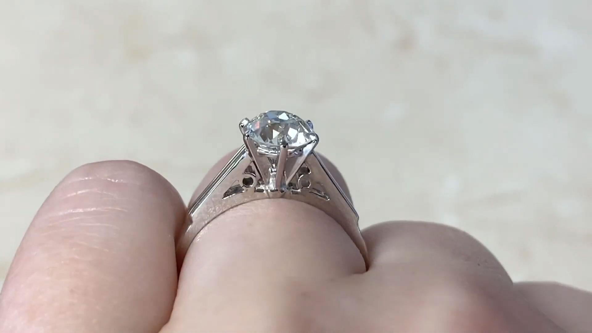 Vintage GIA 1.45ct Old European Cut Diamond Engagement Ring, 18k White Gold In Excellent Condition In New York, NY