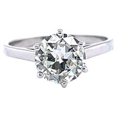 Vintage GIA 1.46 Carat Old European Cut Diamond Platinum Engagement Ring