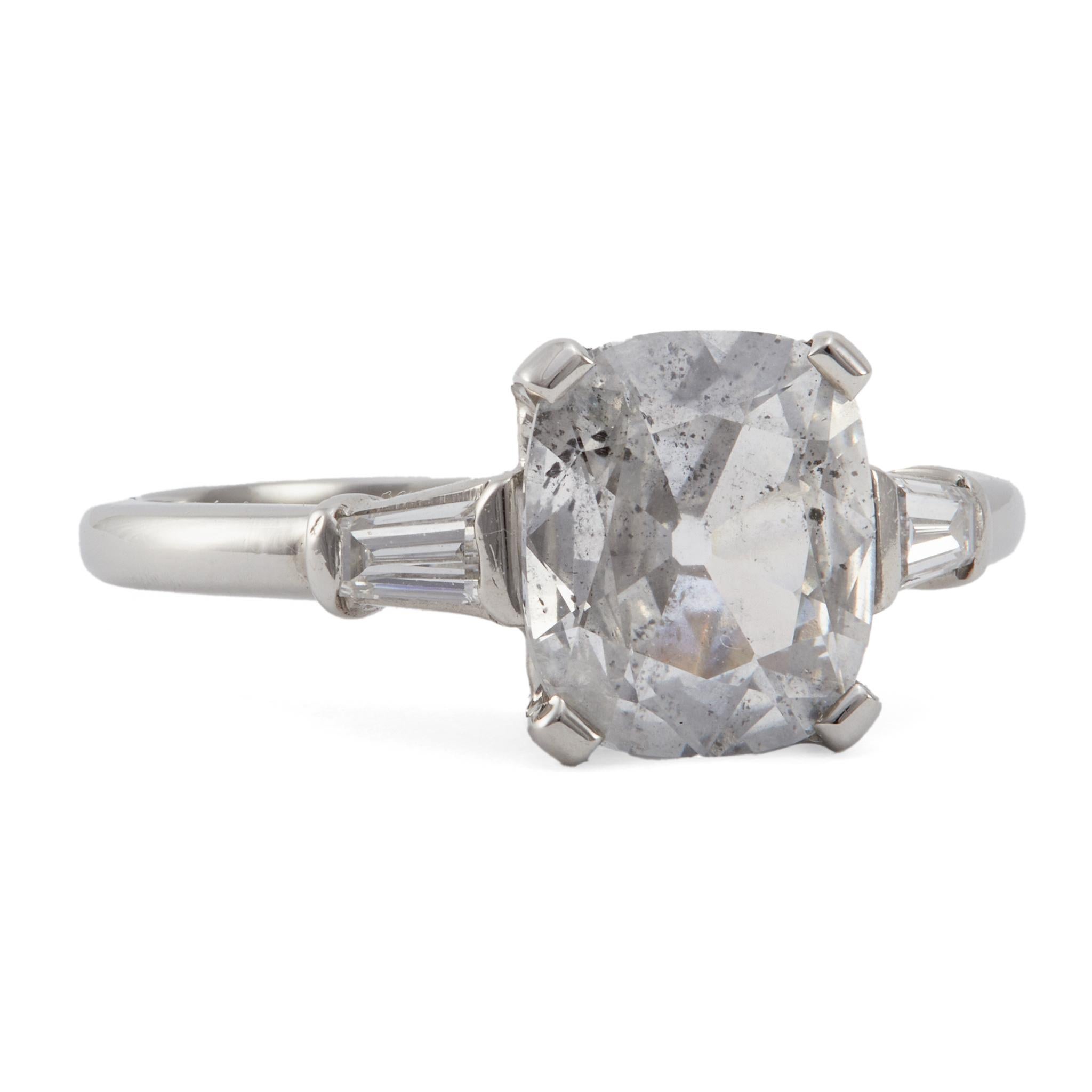 Vintage GIA 1.47 Carat Old Mine Cut Diamond Platinum Ring For Sale 1