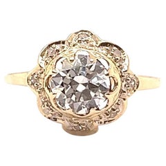 Vintage GIA 1.47 Carats Round Brilliant Cut Diamond Yellow Gold Ring