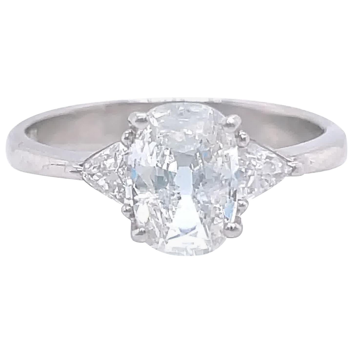 Vintage GIA 1.51 Carat Antique Cushion Cut Platinum Engagement Ring