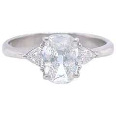 Vintage GIA 1.51 Carat Antique Cushion Cut Platinum Engagement Ring