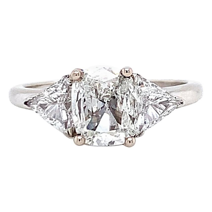 Vintage GIA 1.51 Carat Cushion Cut Diamond White Gold Engagement Ring
