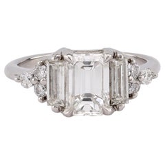 Anello di fidanzamento in platino con diamante taglio smeraldo vintage GIA da 1,51 carati