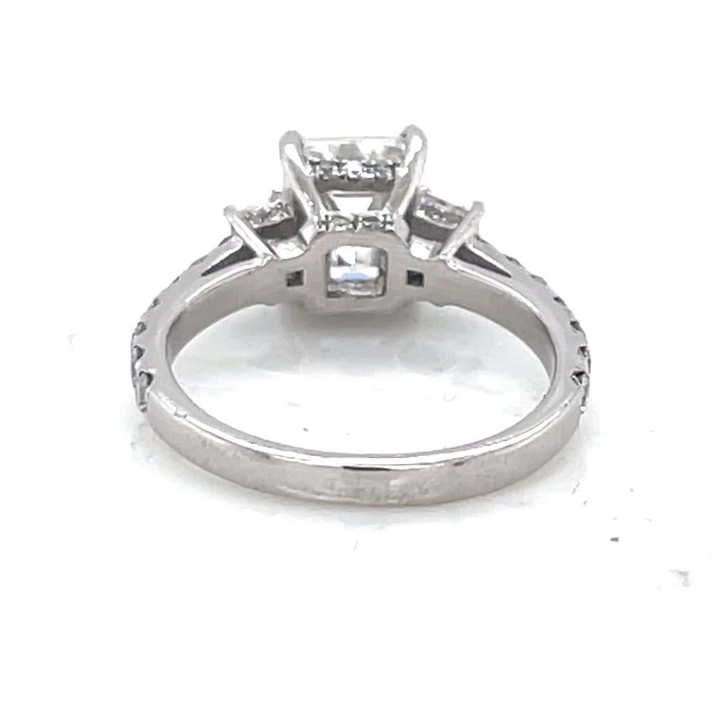 Vintage GIA 1.51 Carat Emerald Cut Diamond Platinum Three Stone Engagement Ring 1