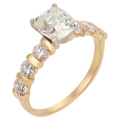 Vintage GIA 1.51 carat old mine cut diamond 14k yellow gold engagement ring
