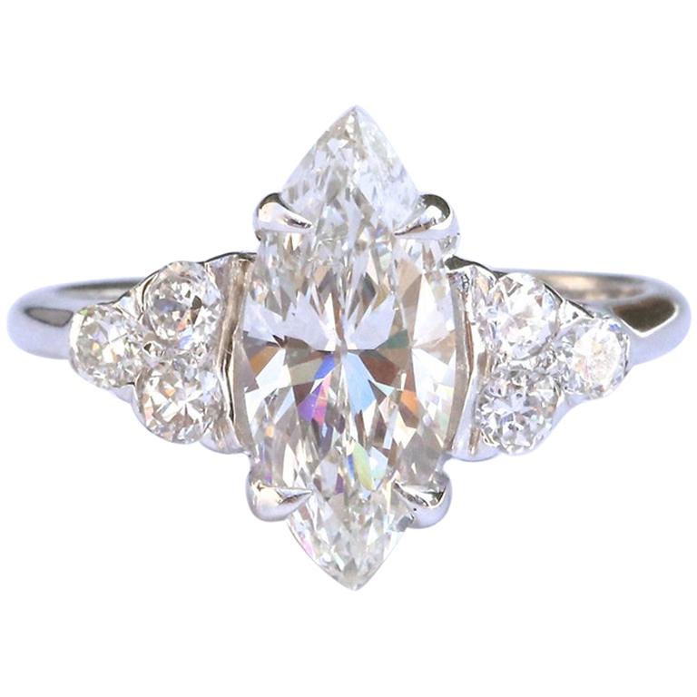Vintage GIA 1.53 Carat Marquise Cut Diamond Gold Ring