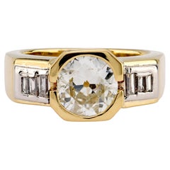 Anello d'epoca GIA da 1,59 carati con diamante a taglio circolare in oro giallo 18 carati