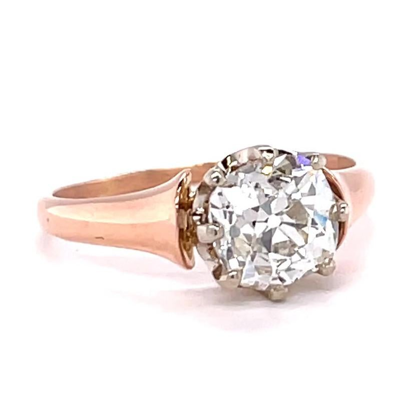 Vintage GIA 1.62 Carat Old Mine Cut Diamond Rose Gold Solitaire Engagement Ring In Excellent Condition In Beverly Hills, CA