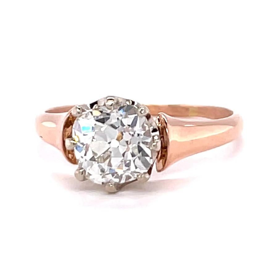 Women's or Men's Vintage GIA 1.62 Carat Old Mine Cut Diamond Rose Gold Solitaire Engagement Ring