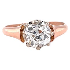 Vintage GIA 1.62 Carat Old Mine Cut Diamond Rose Gold Solitaire Engagement Ring