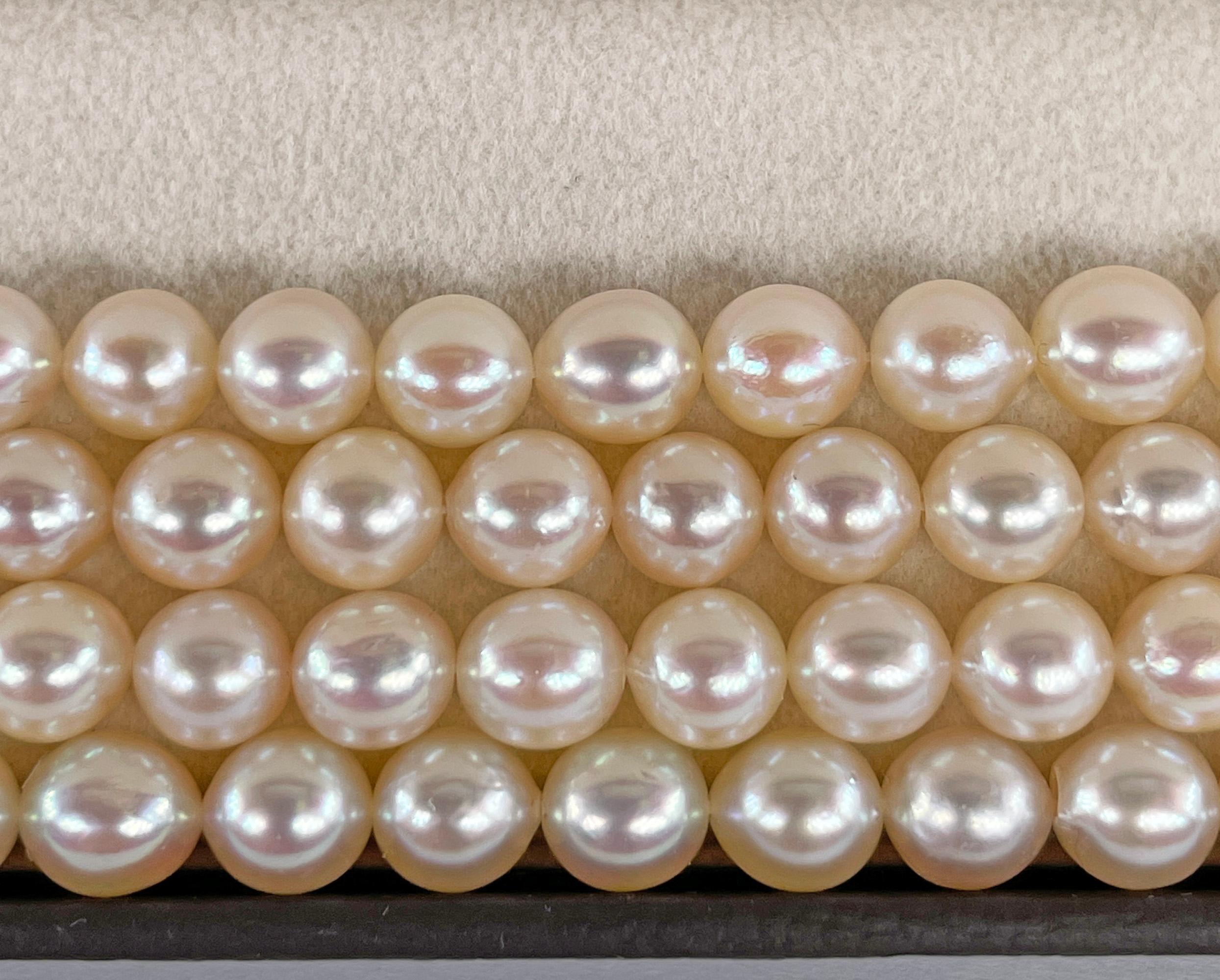 Vintage GIA 16.50ctw Cat's-Eye Moonstone Diamond Cultured Pearl 4 Strands 14KWG For Sale 11