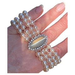 Vintage By 16.50ctw Cat's Eye Moonstone Diamond Cultured Pearl 4 fili 14KWG