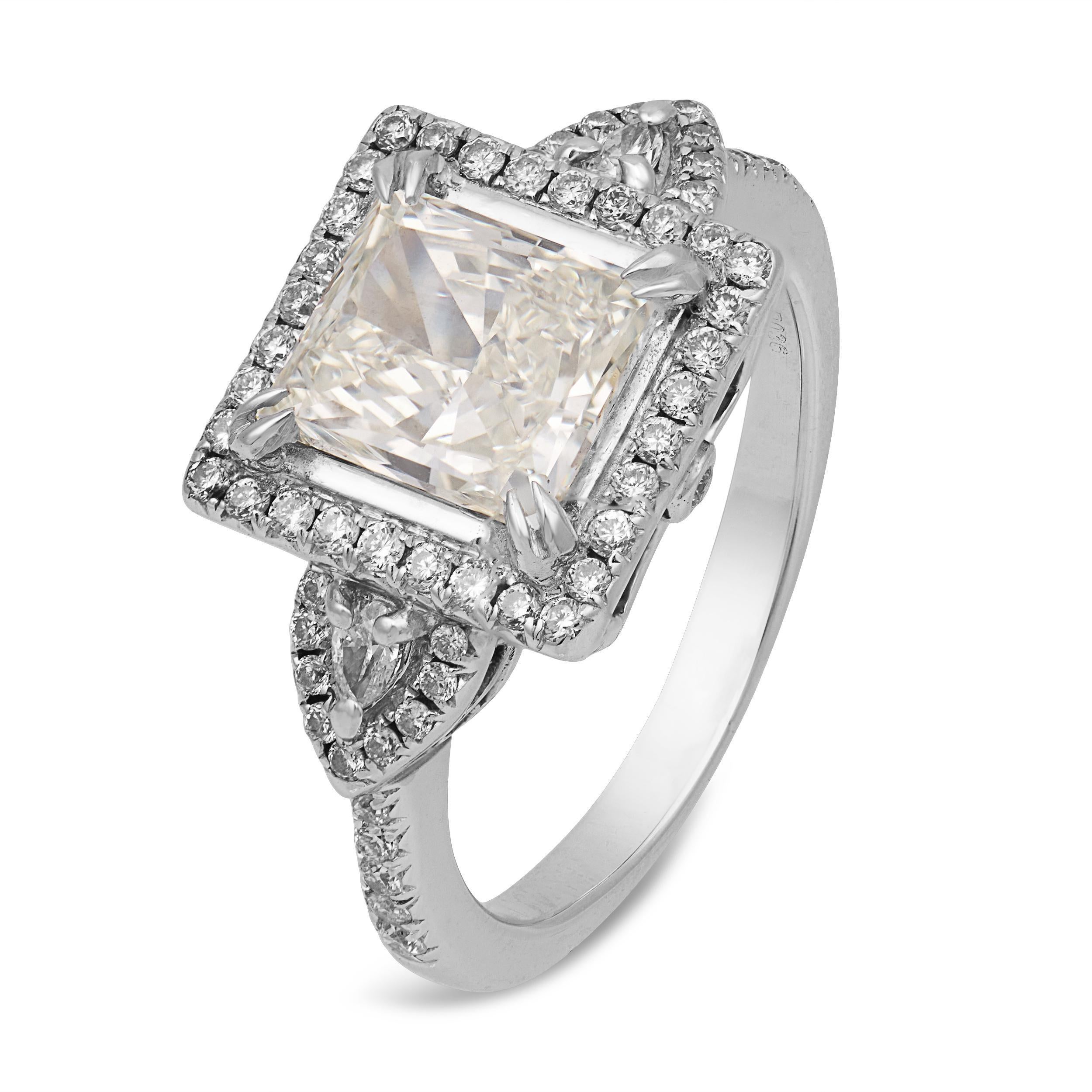 Vintage GIA 1.72 carat rectangular cut diamond 14k white gold ring