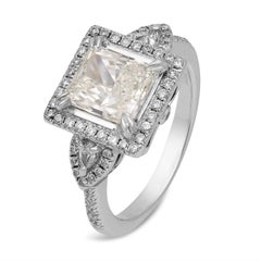 Vintage GIA 1.72 carat rectangular cut diamond 14k white gold ring