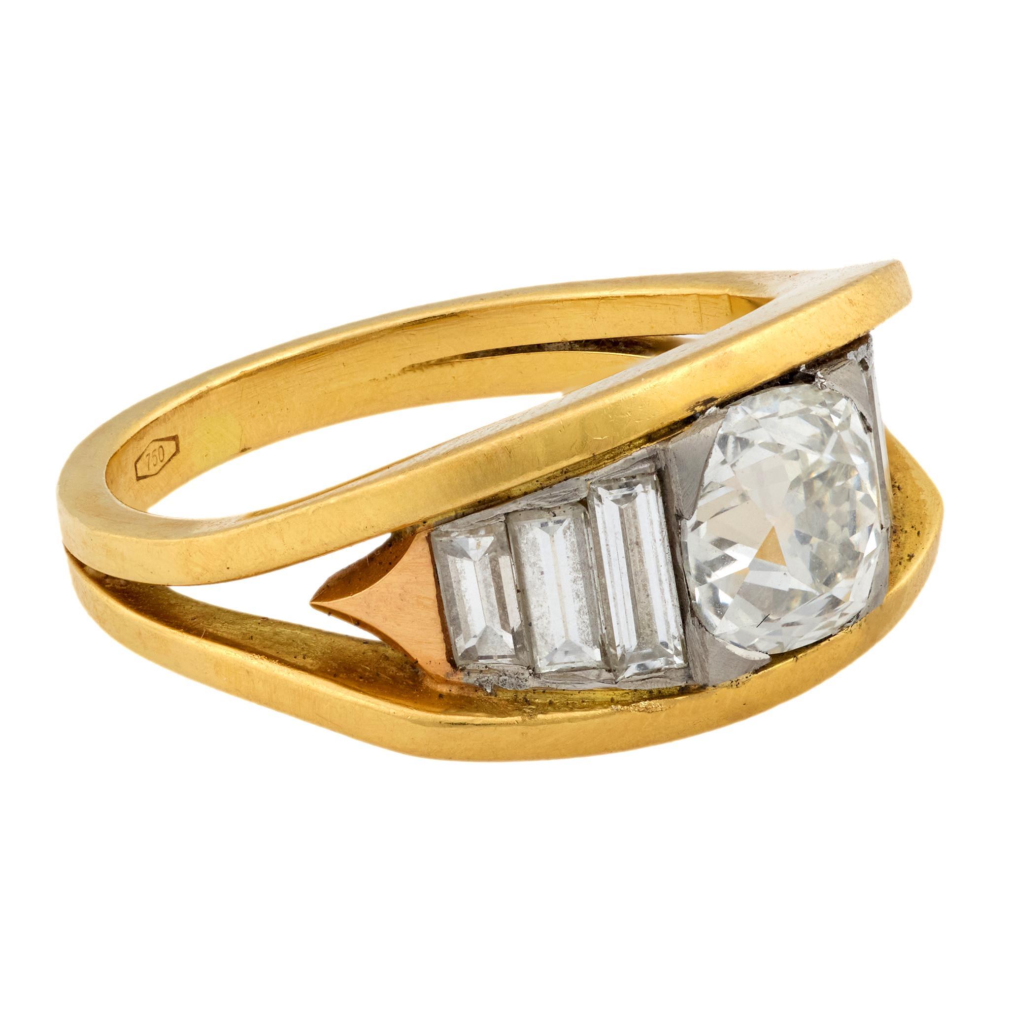 Contemporaneo Anello vintage GIA con diamante old mine cut da 1,73 carati in oro 18k in vendita