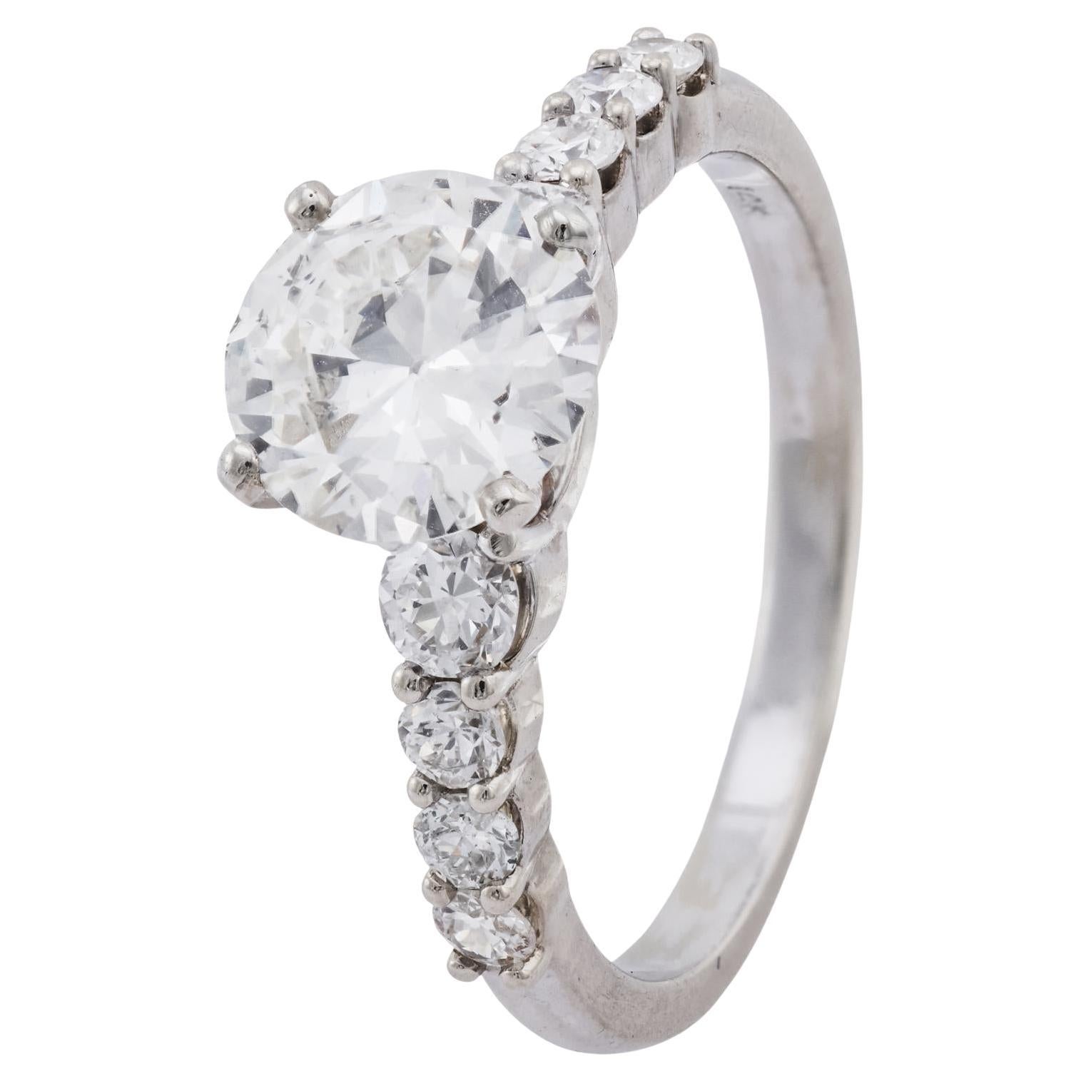 Bague de fiançailles vintage en or blanc 14k avec un diamant GIA de 1,81 carat