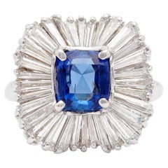 Vintage GIA 1.87 Carat Burma No Heat Sapphire and Diamond 14k White Gold Balleri