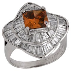 Vintage GIA 1.90 carat fancy orange-brown diamond ballerina ring