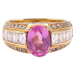 Vintage GIA 1,94 Carati Zaffiro Rosa Purpureo del Madagascar Diamante Oro Giallo 18k