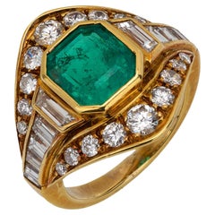Anello vintage GIA con diamante smeraldo colombiano da 2 carati in oro giallo 18 carati