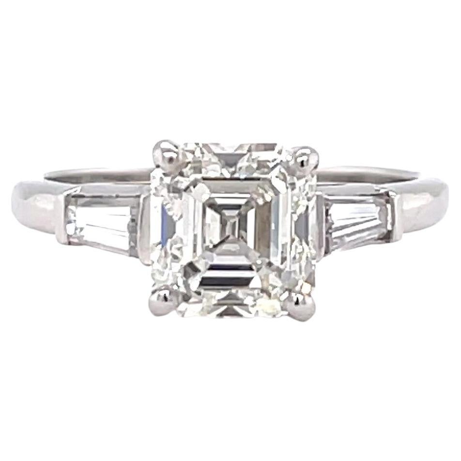 Vintage GIA 2.00 Carat Emerald Cut Diamond Platinum Engagement Ring