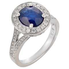 Vintage GIA 2.00 carat sapphire diamond 14k white gold ring