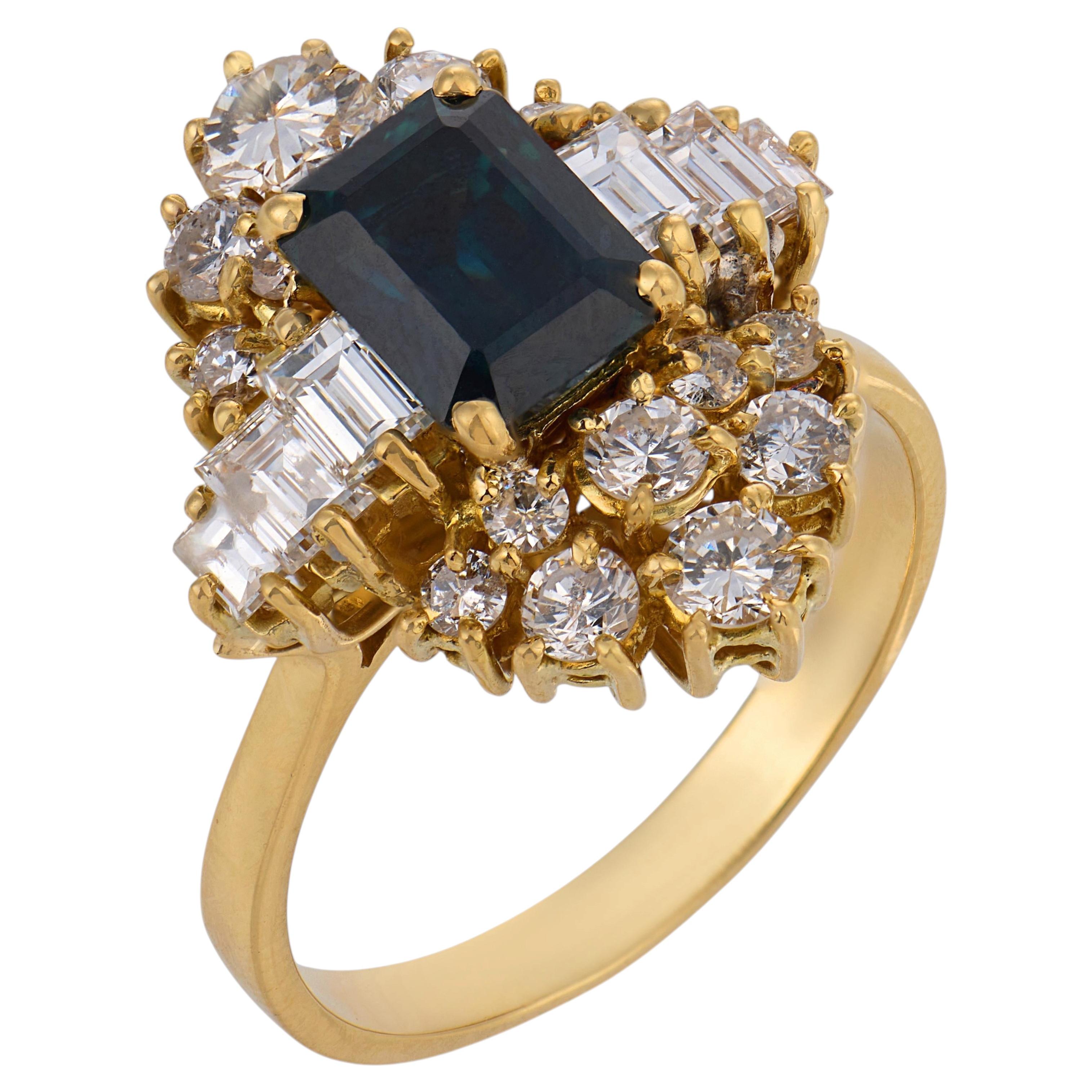 Vintage GIA 2.00 carat sapphire diamond 18k yellow gold ring