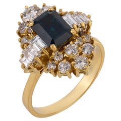 Vintage GIA 2.00 carat sapphire diamond 18k yellow gold ring
