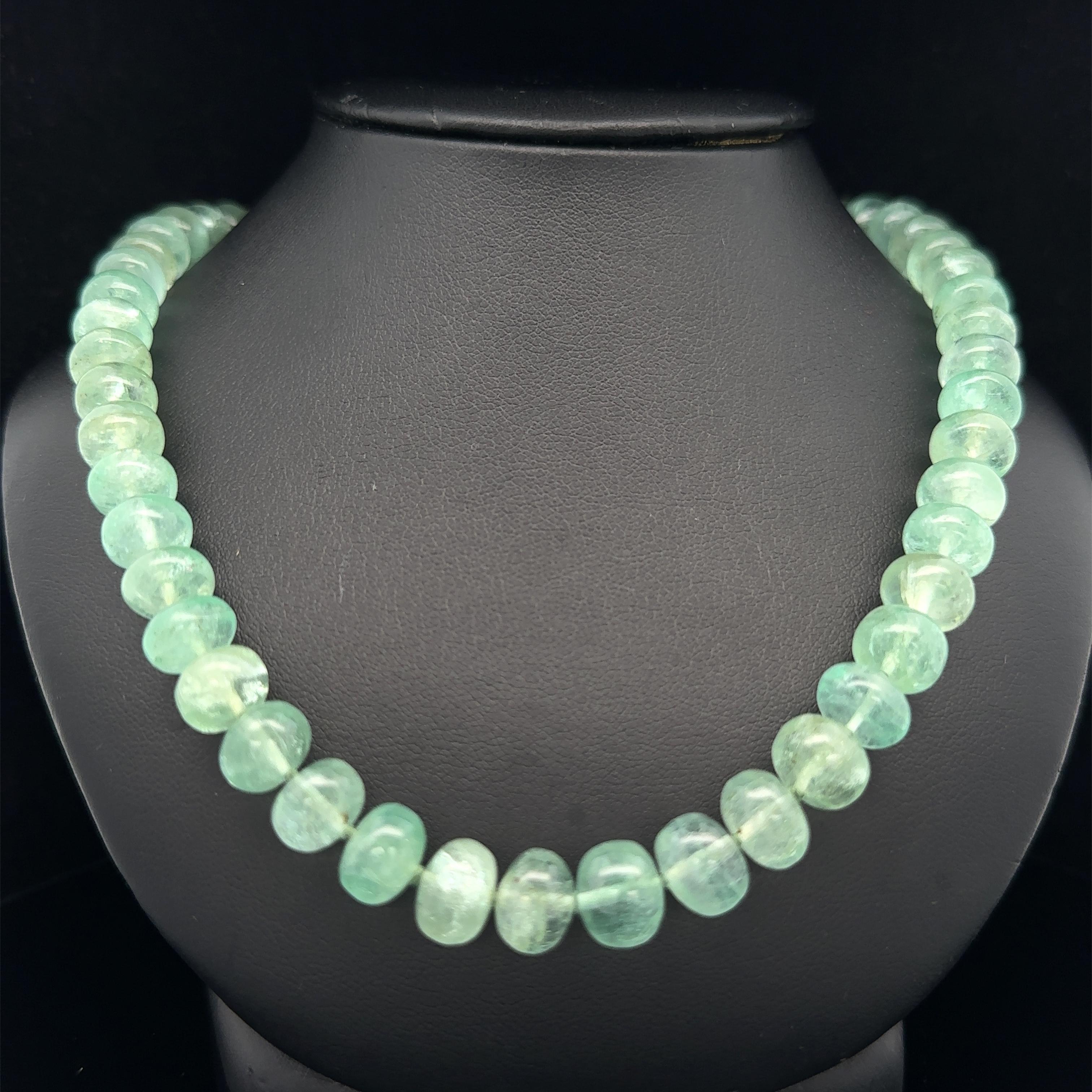 Bead Vintage GIA 200ctw Rondelle Emerald Strand Necklace w/ 18k Yellow Gold Clasp For Sale