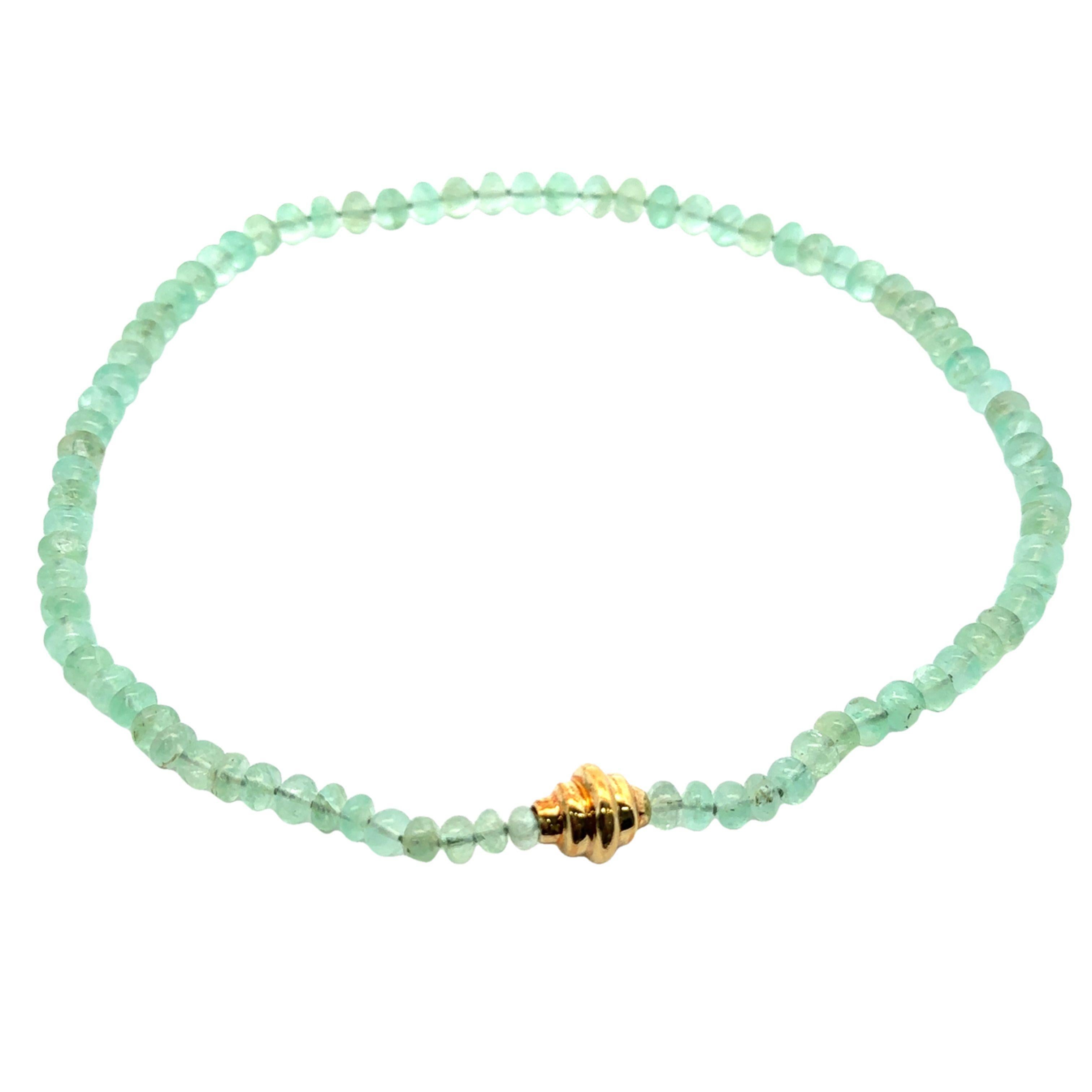 Vintage GIA 200ctw Rondelle Emerald Strand Necklace w/ 18k Yellow Gold Clasp In Excellent Condition For Sale In Montclair, NJ
