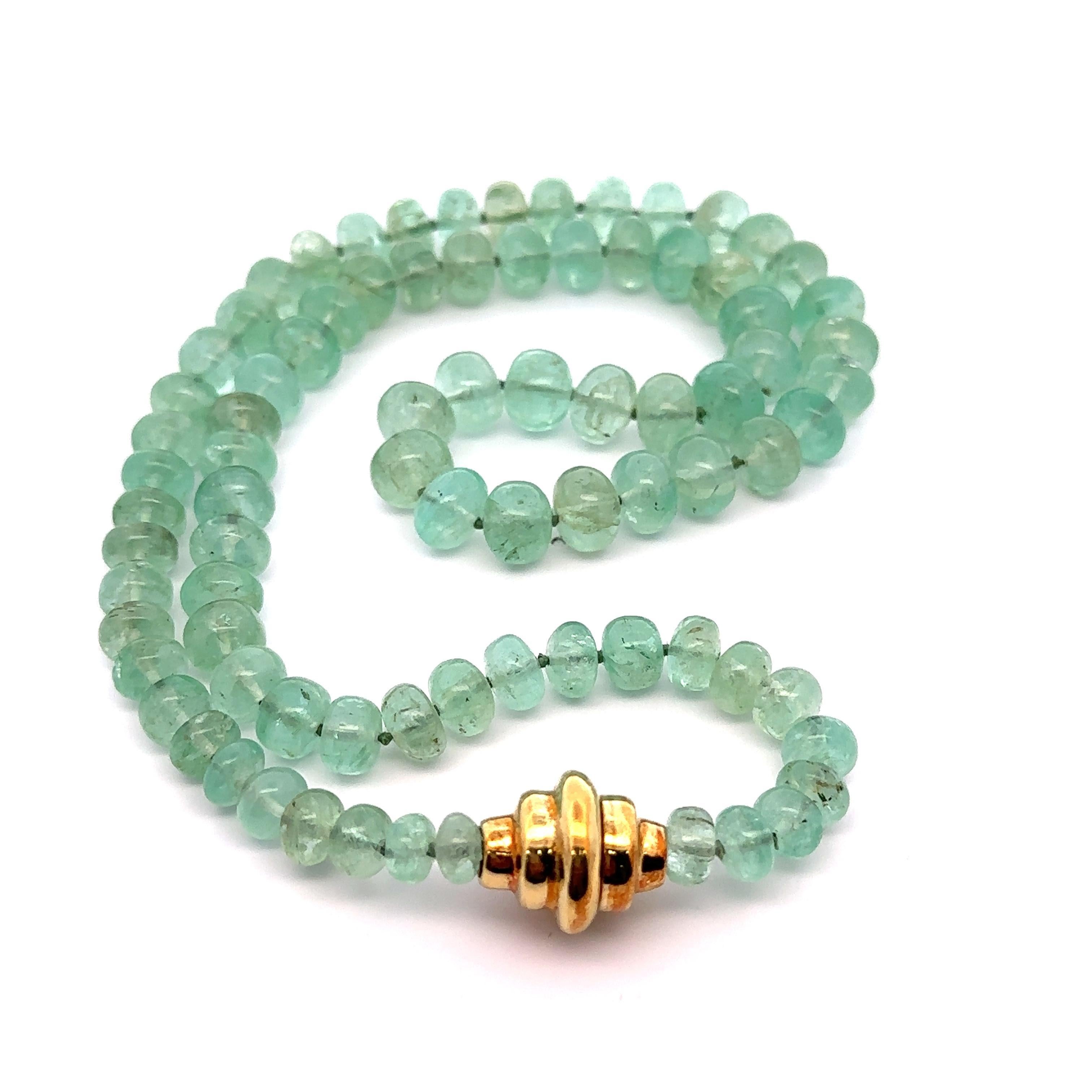 Women's Vintage GIA 200ctw Rondelle Emerald Strand Necklace w/ 18k Yellow Gold Clasp For Sale