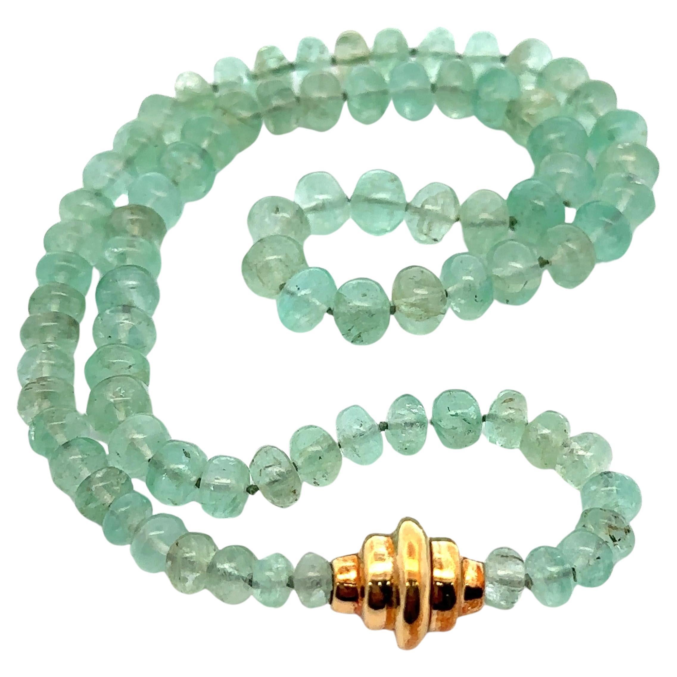 Vintage GIA 200ctw Rondelle Emerald Strand Necklace w/ 18k Yellow Gold Clasp For Sale