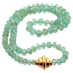 Vintage GIA 200ctw Rondelle Emerald Strand Necklace w/ 18k Yellow Gold Clasp