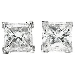 Vintage GIA 2.02 2.03 Carats Princess Cut Diamonds Platinum Stud Earrings