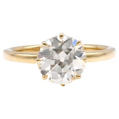 Anello di fidanzamento vintage GIA da 2,02 carati con taglio europeo antico in oro giallo 18 carati