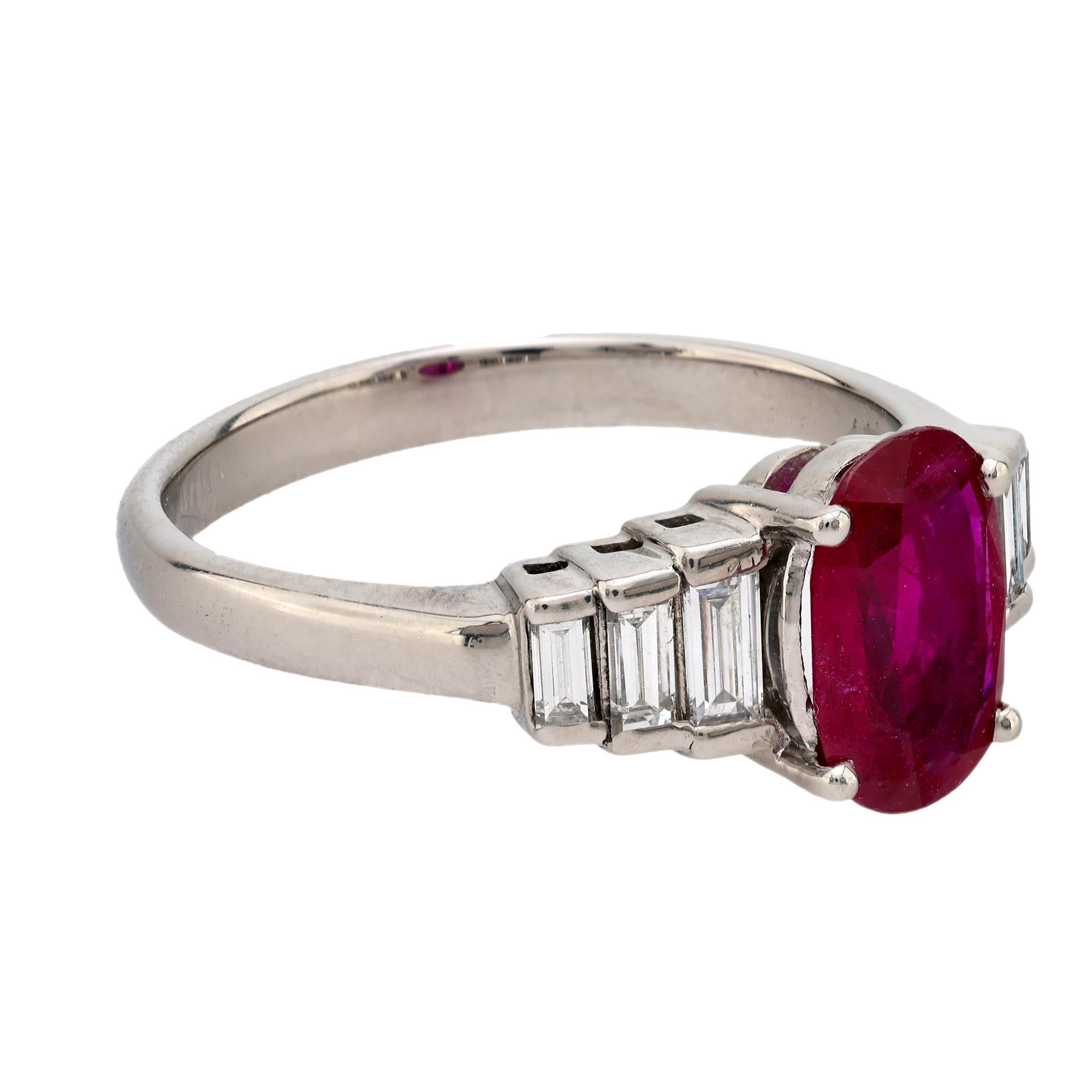 Modern Vintage GIA 2.03 carat Burma ruby diamond platinum ring For Sale