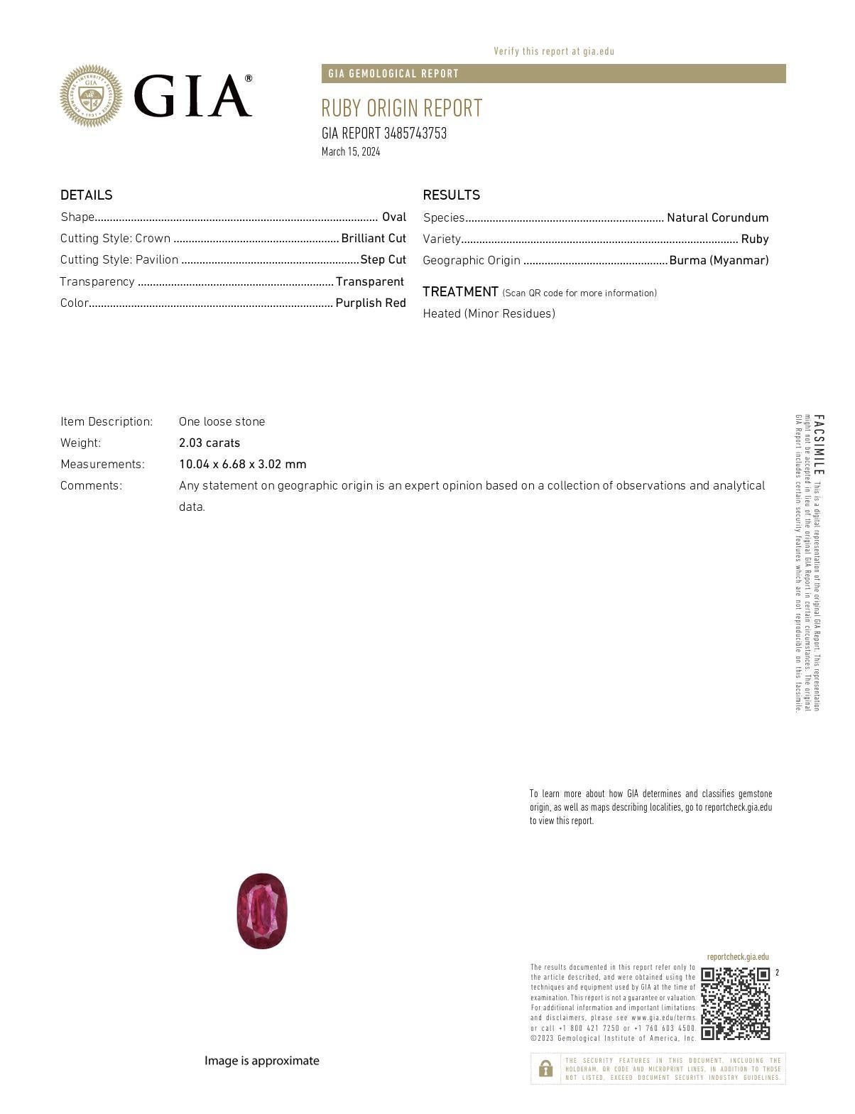 Vintage GIA 2.03 carat Burma ruby diamond platinum ring In Excellent Condition For Sale In Beverly Hills, CA