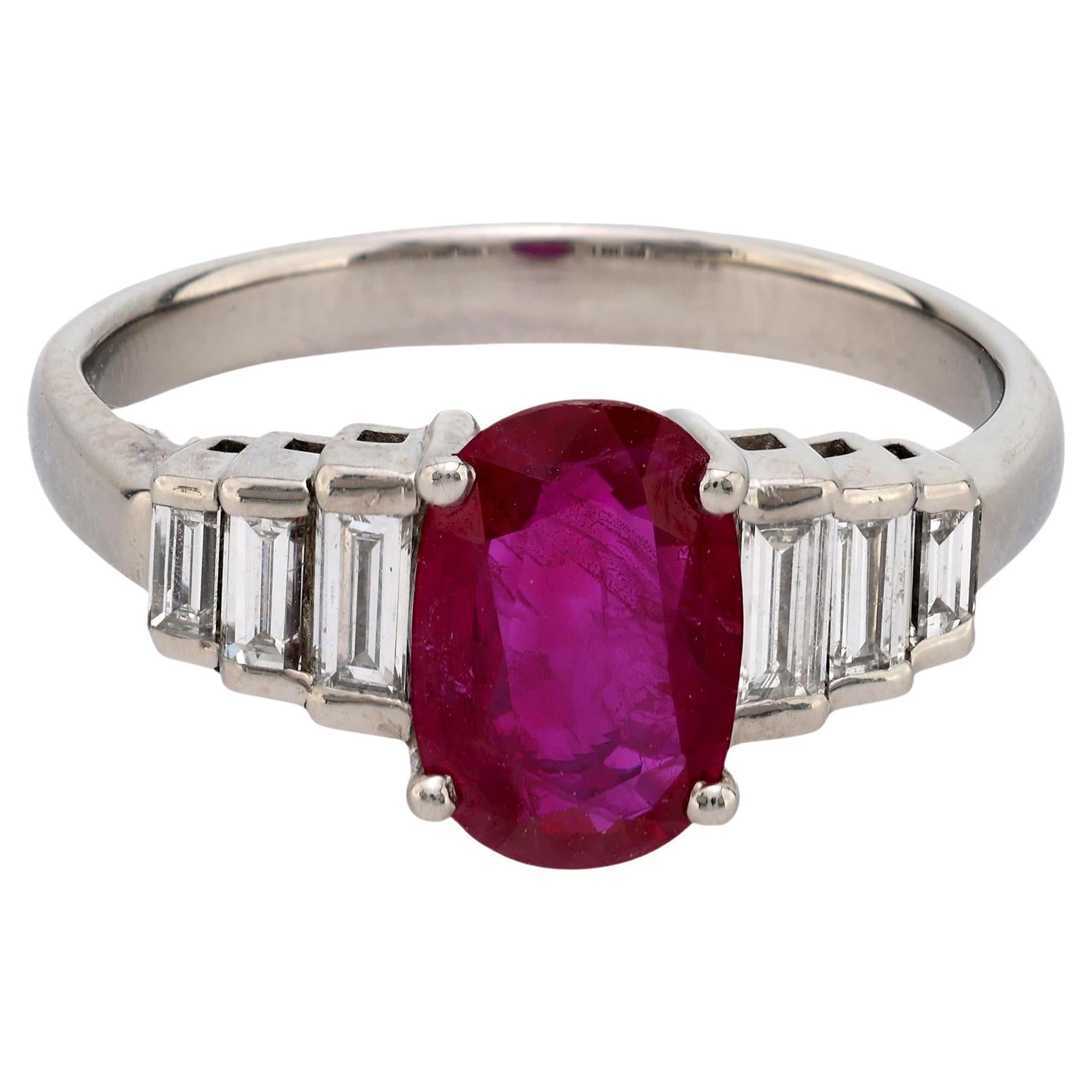 Vintage GIA 2.03 carat Burma ruby diamond platinum ring