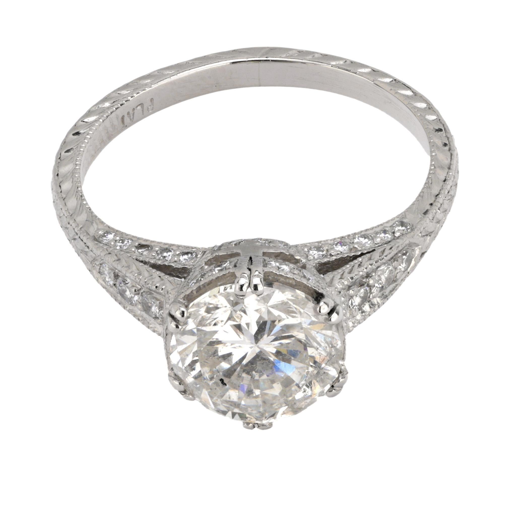 Modern Vintage GIA 2.03 carat diamond platinum engagement ring