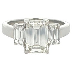 Vintage GIA 2.03 Carats Emerald Cut Diamond Platinum Three Stone Engagement Ring