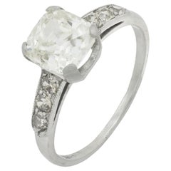 Vintage GIA 2.07 carat cushion cut diamond platinum engagement ring