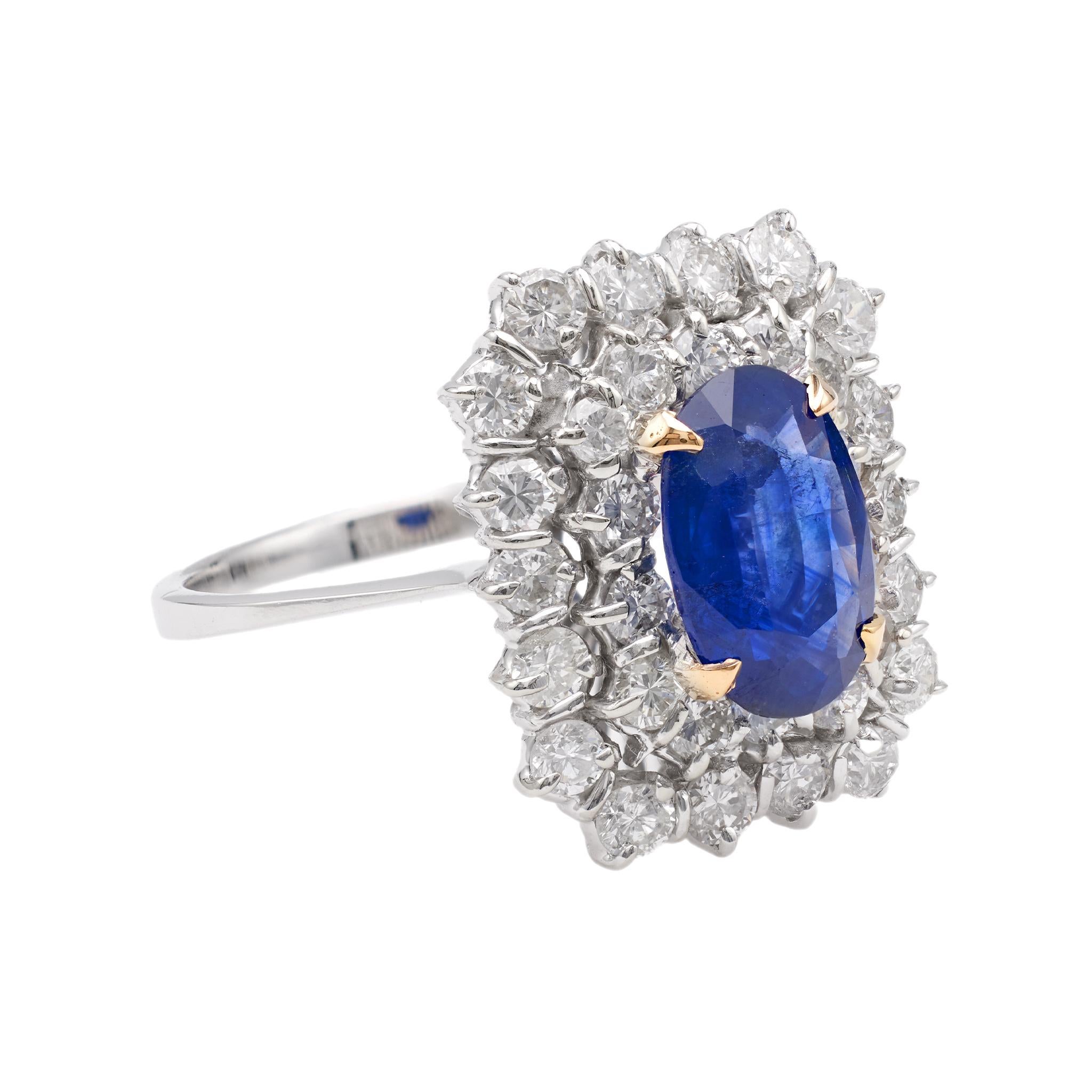 Women's or Men's Vintage GIA 2.08 Carat Ceylon Sapphire 18k White Gold Double Halo Ring For Sale