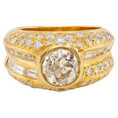 Vintage GIA 2.08 Carat Old European Cut Diamond 18k Yellow Gold Ring