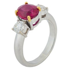 Vintage GIA 2.10 carat Burma ruby diamond 18k white gold three stone ring