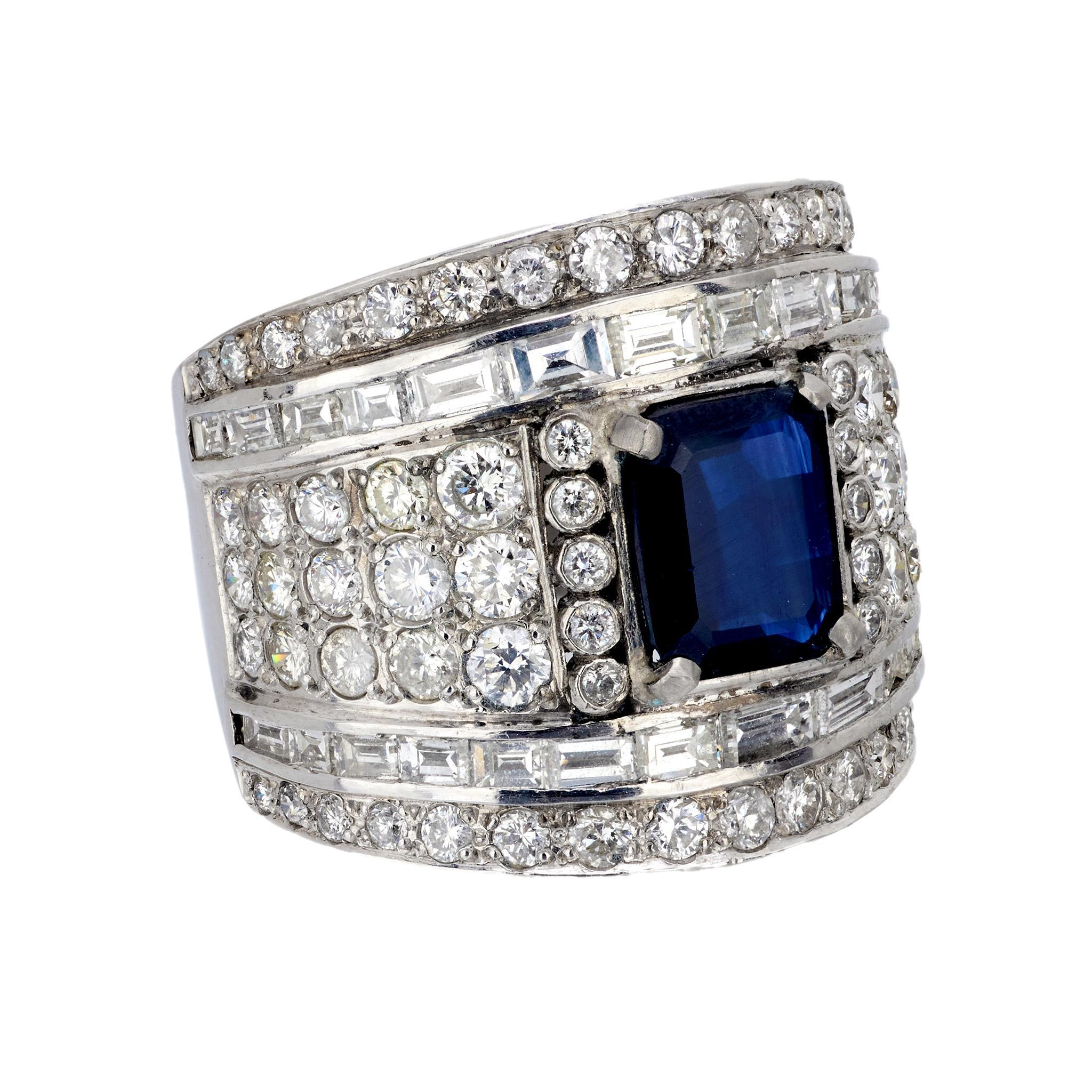 Bague cocktail vintage en platine avec saphir, diamant et saphir de 2,10 carats certifié GIA Excellent état - En vente à Beverly Hills, CA