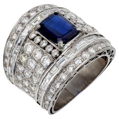 Anello cocktail in platino con zaffiro e diamante d'epoca GIA da 2,10 carati