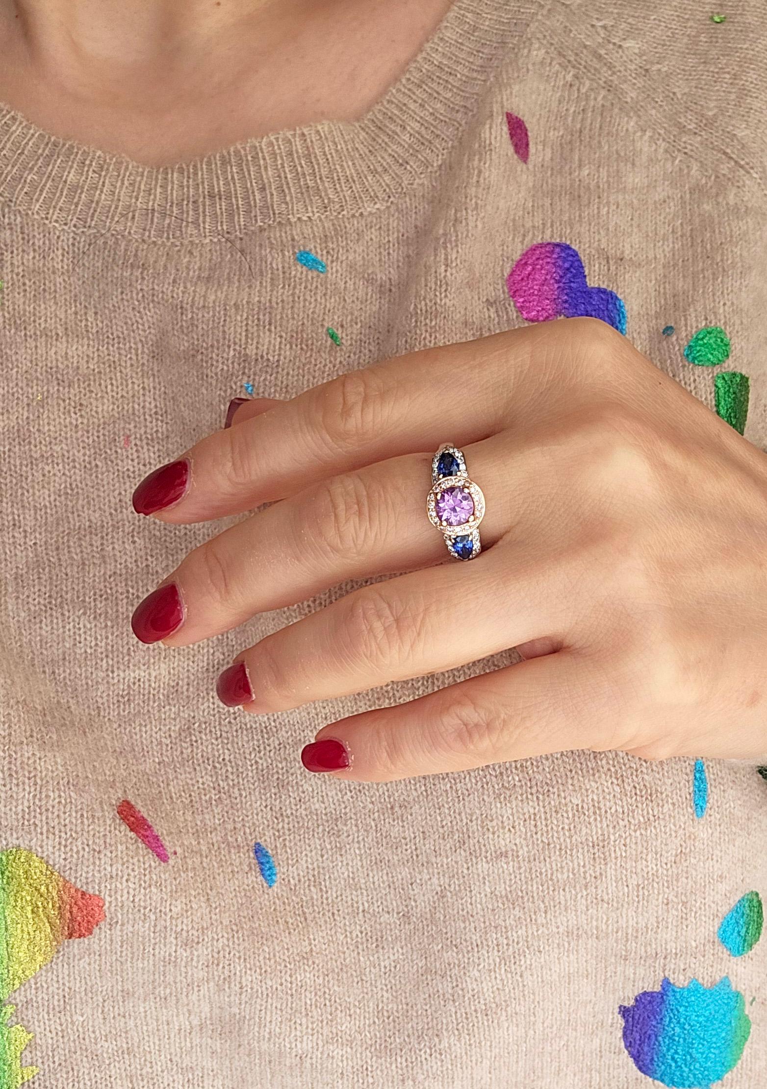 Vintage GIA 2.10ctw Unheated Pink Blue Sapphire & Pink White Diamond 18KWRG Ring For Sale 4